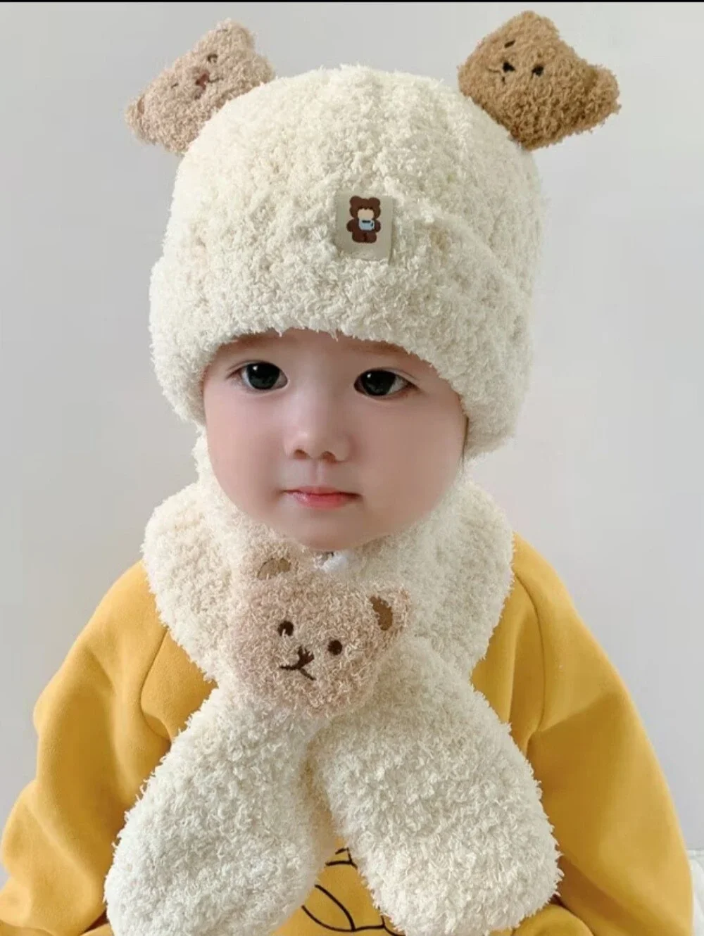 Cozy Beige Kids Beanie and Scarf Set